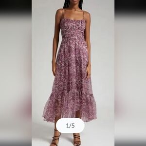 Cinq à Sept Daria Purple Patterned Maxi Dress Size 2 100% Silk NWOT